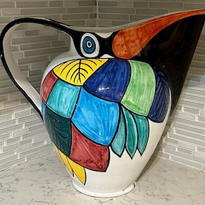 Gigantic Vintage Italian Jug / Pitcher • Signed Jane Sachs Grazia Deruta Made in Italy for Frost Bros • Colorful Abstract Tuscan Art Pottery