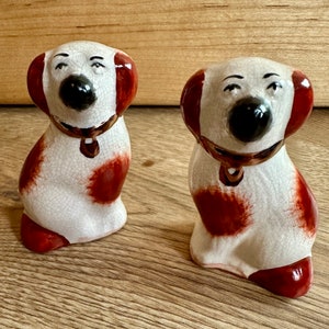 RARE Vintage English Staffordshire Mantle Dog Figurines - Miniature Spaniel Dogs - 2 Sets: Auburn / White - Black / White - Collectible