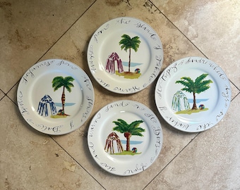 Vintage Rosanna Dessert / Appetizer Plate Set of 4 in Original Box: Beach Getaway Plates