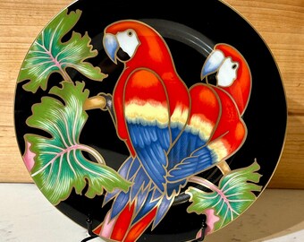 Vintage Fitz & Floyd Parrot Plate • JUNGLE Collection Stamped 1986 • Margaritaville Tropical Charcuterie Bar Vibes • Kitschy Kitchen Parrots