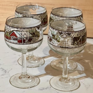 Vintage Johnson Bros Friendly Village Glassware: Wine Goblets & Double Rocks