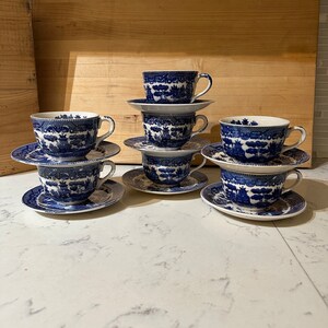 RARE VTG Blue Willow China Cups & Saucers Marked Japan