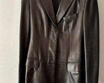 RARE Vintage 1990's Tom Ford for Gucci Black Leather Single Breasted Blazer Size 38 Excellent Condition