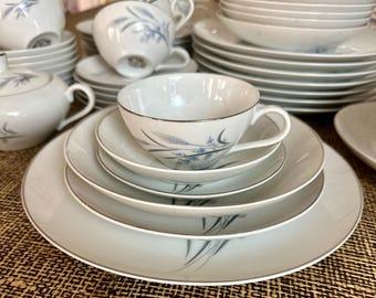 Vintage Castle Court Bone China Dinnerware: Wheat Harvest Blue