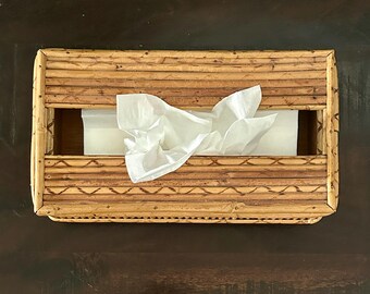 Vintage Bamboo Pencil Reed Tissue Box Cover: Wicker Boho Chic Decor