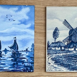 Vintage Hand-painted Blue & White Delft Blauw Tiles / Paintings / Trivets- Dutch Scenes - Made in Holland - 6&quot; Sq - (5) Available