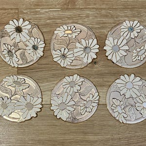 Vintage 1980s Wm Rogers Daisy Coasters • Tarnish Resistant Gold Metal & Enamel - Made in Japan - NIB • Modern Pottery Barn Vibes • Set of 6