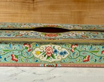 Collectible Vintage Daher Floral Metal Tissue Box, Made in Holland