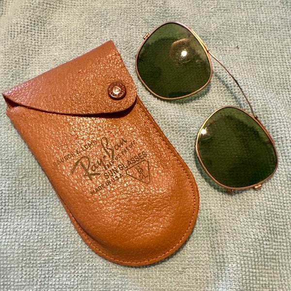 Vintage 1950s Bausch & Lomb Ray Ban Clip On Sunglasses W/ Case