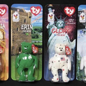 1999 McDonald&#39;s INTERNATIONAL BEARS By TY Teenie Beanies (Maple, Britannia, Glory & Erin)  - Made for &quot;Ronald McDonald House Charities