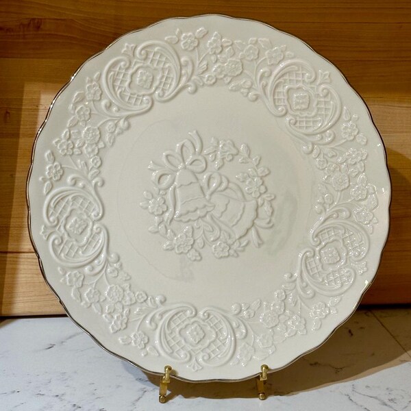 Vintage Lenox Wedding Cake Plate / Platter: Embossed Bells, Silver Edge