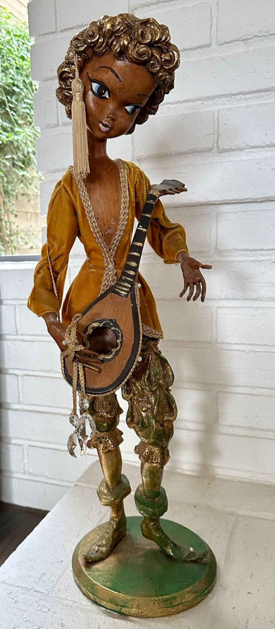 Vintage 1960s Italian Wood Elf Statue: Velvet Lute Player - Etsy