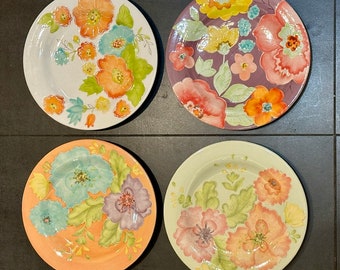 Vintage Floral Desert Appetizer Plates • Set of 4 • Laurie Gate Original 9" Dishes