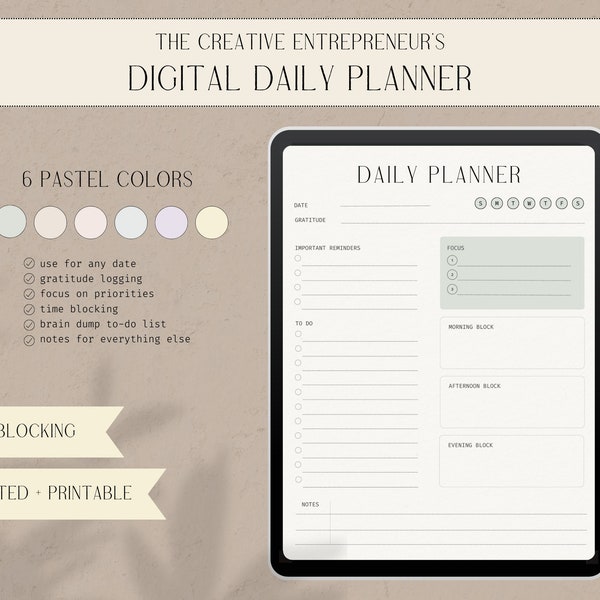 Photographer Digital Daily Planner, Entrepreneur Digital Planner, GoodNotes Planner, Notability, Undated Minimal Planner, Creative Planner