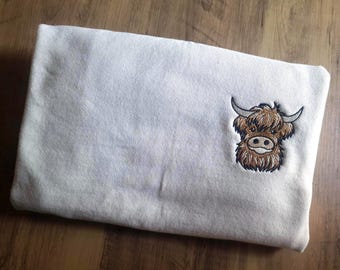 Hoodie/trui geborduurde Highland Cow – schattig, gezellig, uniek en handgemaakt