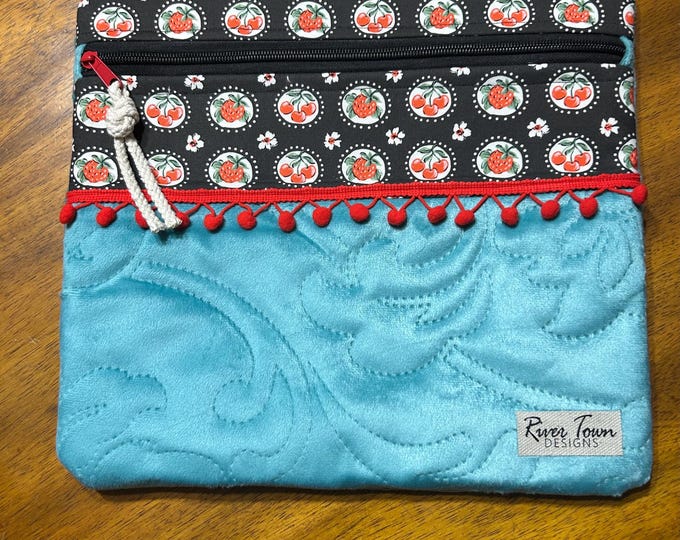 Cherries and Strawberries Velvet Cross Stitch Project Bag