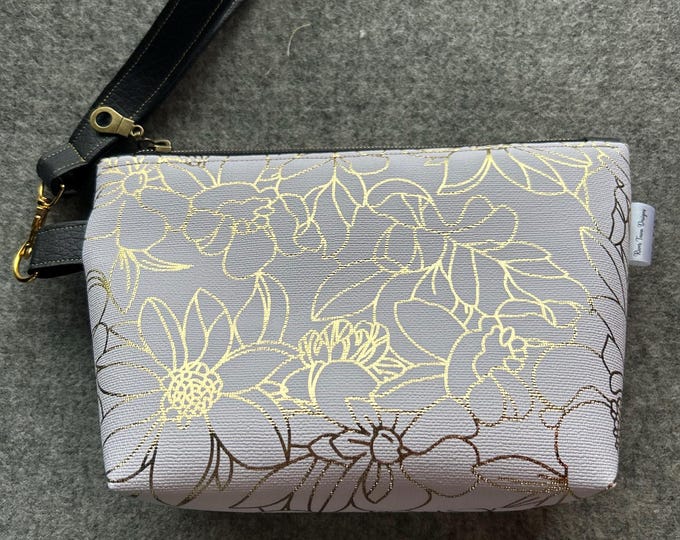 Gold Floral Wristlet Pouch