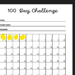 Printable 100 Day Challenge Digital Download Instant Habit Tracker A4 Goal setting