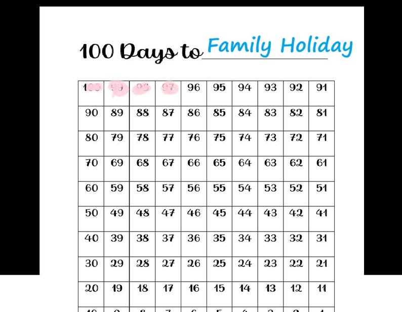 100-day Countdown Printable | Vacation, Cruise, Holiday, Wedding ...