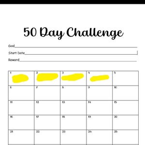 Printable 50 Day Challenge Digital Download Instant Habit Tracker A4 Goal setting