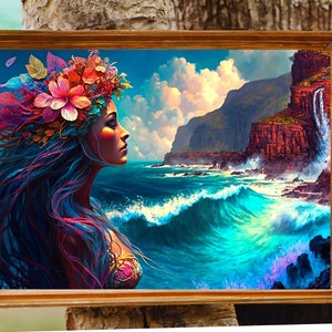 Ocean Art Goddess Namaka Art Print Hawaiian Sea Deity Wall Decor Enchanting Mythology Unique Island Scene Coastal Home Decoration Hawaii Art