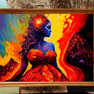 Hawaiian Goddess Art Print Fiery Volcano Pele Wall Decor Goddess Pele Art Red Colors Scene Island Painting Hawaii Mythology Art Painting