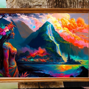 Heavenly BeautiesSerene Hawaiian Art Print Angelic and Pure Island Spirit Women Harmony and Peace Art Hawaii Art Goddess Art Waterfall Art
