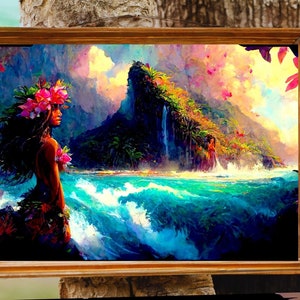Aloha Spiri Art Hawaii Art Hina Goddess Art Island Girl Art Island Woman Art Coastal Art Scene Hawaiian Art Hula Girl Art Lei Art Dancer Art