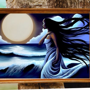 Divine Ocean Goddess Art Print Hawaiian Spiritual Blue Water Scene Goddess Wall Decor Beachfront Home Decoration Island Theme Hawaii Prints