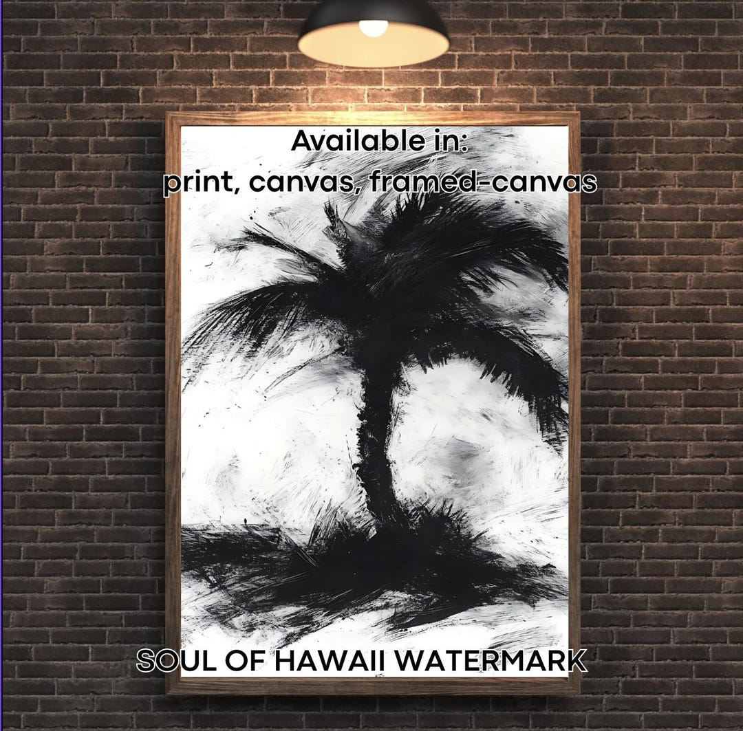 Hawaiian Palm Tree Art Black and White Tropical Print Minimalist Beach ...