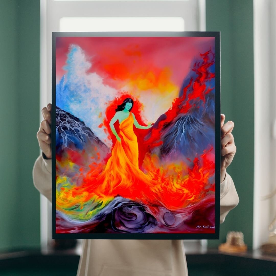 Fiery Volcano Art Print Pele's Rage Eruption Scene Hawaiian Goddess ...