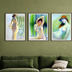 3er Set druckbare Kunstdrucke - Weiblicher Körper in der Natur, Frau, Illustration, minimale Wandkunst moderne zeitgenössische Kunst druckbare Wandkunst