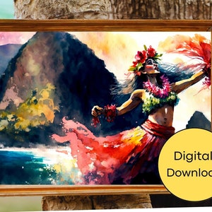 Traditions Alive: A Rich Hawaiian Art Print of a Hula Dancer Keeping the Traditional Dance Form Alive **digital**