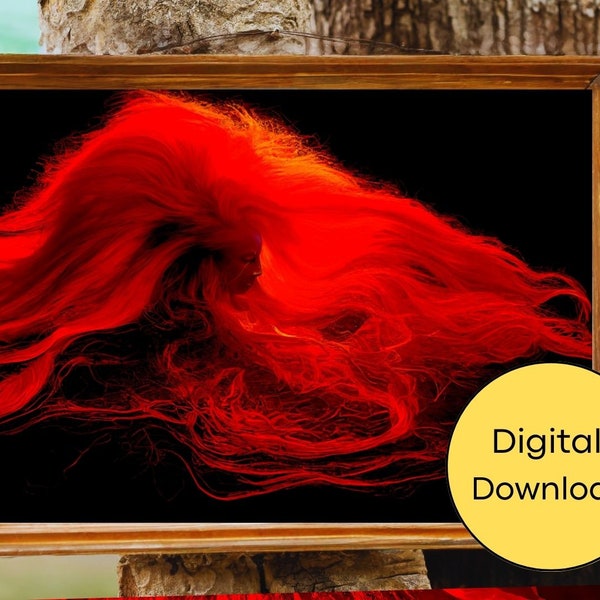 Pele Fire Hair Goddess Lava Spirit Portrait Hawaii Volcano Energy Flow Big Island Heat Glow Molten Red Movement Kilauea Inspired Island Art