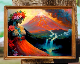 HAWAIIAN ARTPele's Presence: A Soothing and Calming Hawaiian Art Print of the Protective and Nurturing Energy of the Volcano Goddess