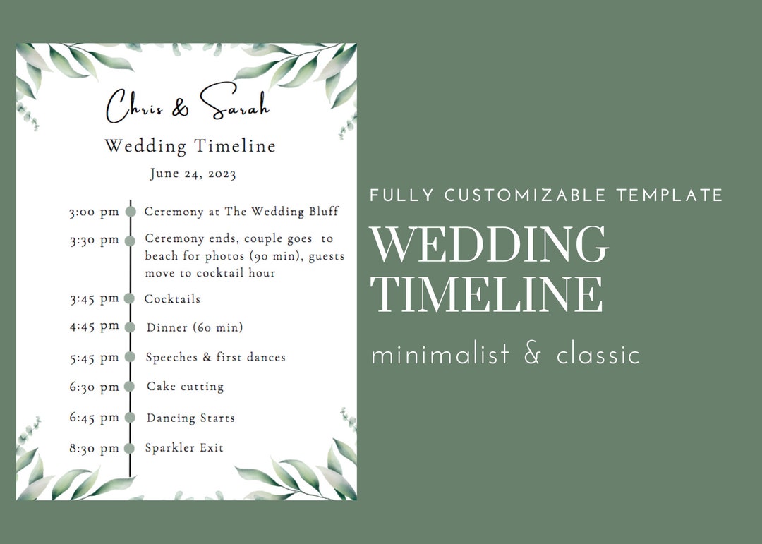 Wedding Day Timeline Template Fully Customizable Etsy Wedding Day Timeline Template Fully Customizable Etsy