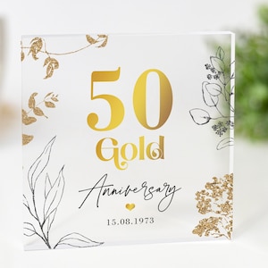 Goldenes 50-jähriges Jubiläumsgeschenk - Personalisiertes 50-jähriges Jubiläumsgeschenk für Mann oder Frau, Mama und Papa Geschenk, Hochzeitstag, 50-jähriges Geschenk
