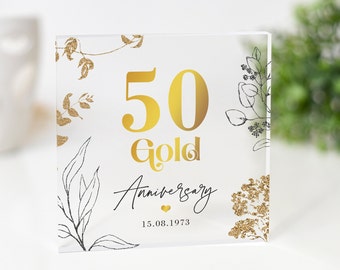 Golden 50th Anniversary Gift - Personalised 50th Anniversary Present for Husband or Wife, Mam and Dad Gift, Wedding anniversary, 50th Gift