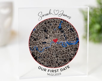 Mapa personalizado de dónde nos conocimos, Mapa de nuestra primera cita, Mapa de primera fecha, Mapa de nuestra placa de primera cita, Mapa de ubicación, Regalos de aniversario, Primera cita