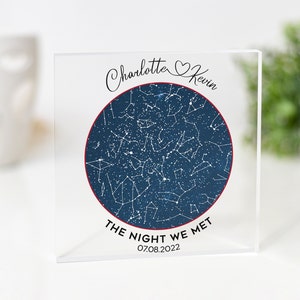 Cree un recuerdo duradero con una placa de mapa de estrellas personalizada - Perfect Night We Met Anniversary o regalo de bodas. Personaliza tu impresión del cielo nocturno