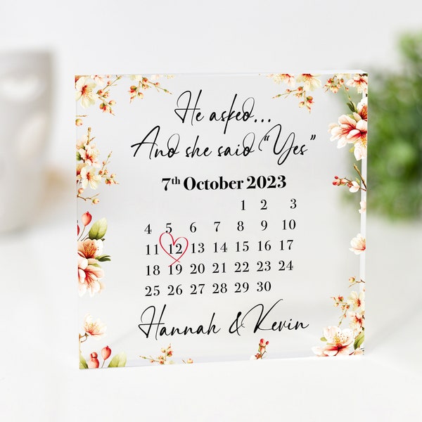 Personalized 'She Said Yes' Engagement Keepsake | Couple's Names & Date Engagement gift | He Asked She Said Yes Gift for Fiancé/Fiancée,