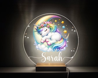 Personalized Sleepy Baby Animals Night Light - Custom Name Nursery Lamp, LED Bedroom Decor, Birthday Gift for Kids, moon and star nightlight