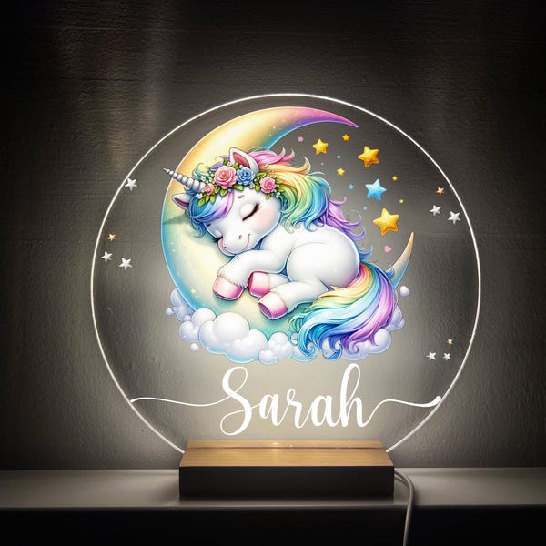 Personalized Sleepy Unicorn Night Light: Custom Nursery Decor