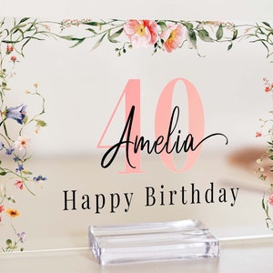 Personalised 40th birthday gifts for her, Friend Birthday gift any age, Flower Design, 21st Birthday gift, 30th 40th 50th Mom Birthday Gift