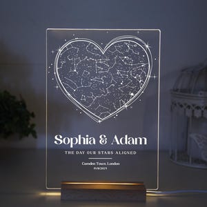 Personalized Star Map Night Light - Custom Acrylic Plaque with Names & Date - Couples Anniversary Gift, Christmas Keepsake, LED Night Light