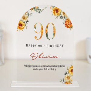 Gepersonaliseerd 90e verjaardagscadeau plaquette – uniek cadeau voor oma, oma en moeder met paars bloemdessin – 90e verjaardagscadeau voor haar