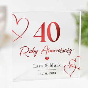 Personalisierte Rubin Jahrestagsgeschenk - 40. Hochzeitstag Geschenk für Mann, Frau, Eltern, Hochzeitstag, 40. Geschenk