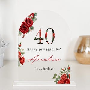 Personalised Happy 40th Birthday Gift Plaque - Thoughtful Birthday Gift for Her, Floral Design for 30th, 40th Milestone Birthdays, Christmas