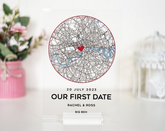 Mapa personalizado de dónde nos conocimos, mapa de nuestra placa de primera cita, regalo de novia de primera cita, donde comenzó todo Mapa de la ciudad, regalo del día de San Valentín