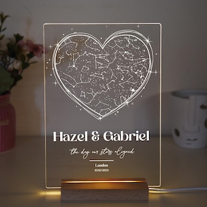 Luce notturna con mappa stellare personalizzata, regalo di fidanzamento per lui e per lei, mappa delle costellazioni personalizzata per data, mappa stellare Night We Met regalo di anniversario